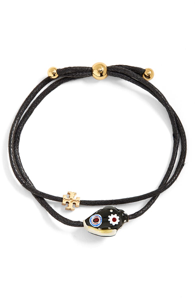 TORY BURCH Shell Layered Bracelet, Main, color, TORY GOLD / BLACK / MULTI