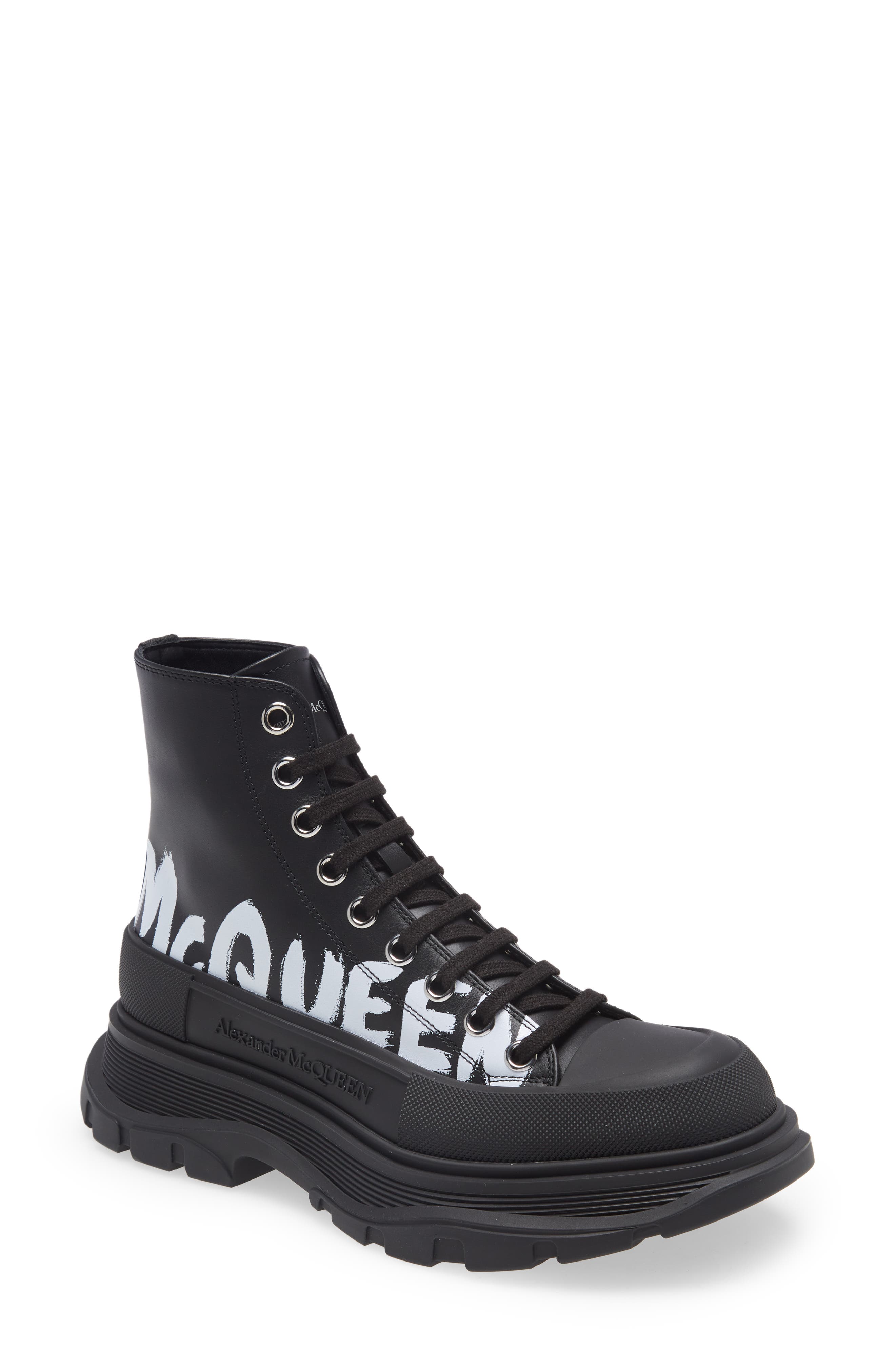 Alexander McQueen Graffiti High Top Sneaker in Black/White