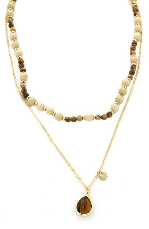 Two Row Bead & Pendant Chain Necklace