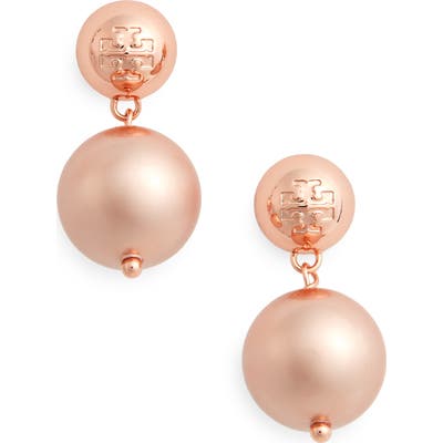 Tory Burch Logo Faux Pearl Drop Earrings