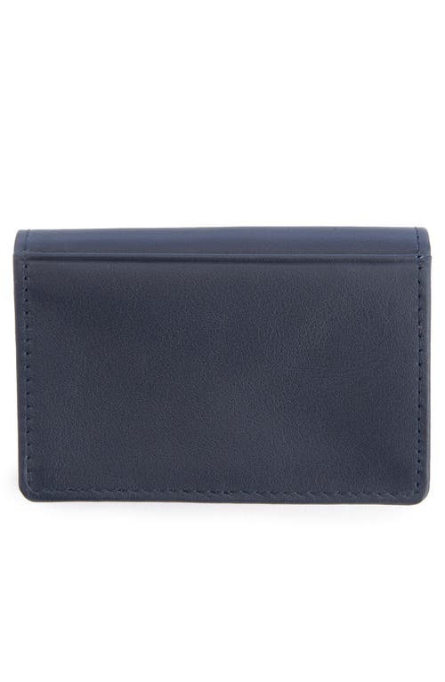 Royce New York Leather Card Case In Navy Blue- Silver Foil