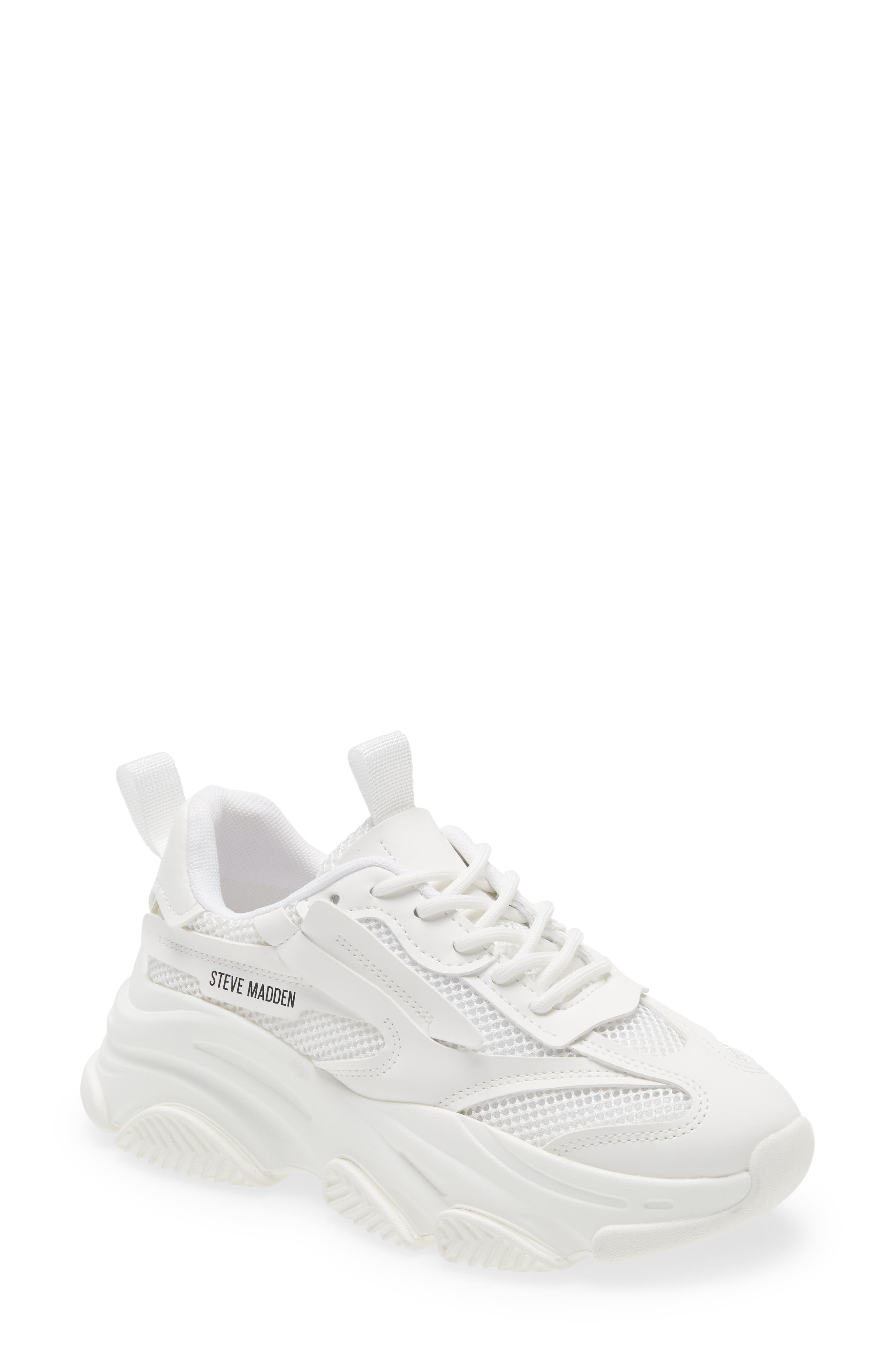 Steve Madden Possession Chunky-soled Mesh and Faux-Leather Trainers White/comb