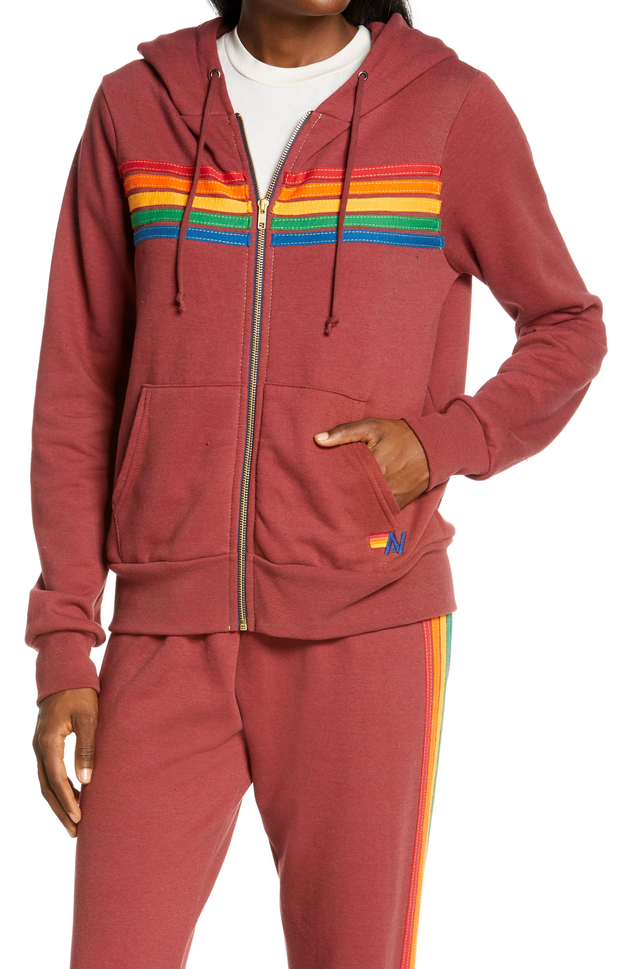 red zip up sweatshirt