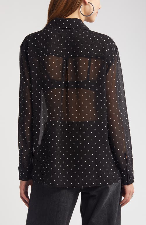 Shop Open Edit Sheer Button-up Shirt In Black Ode Dot