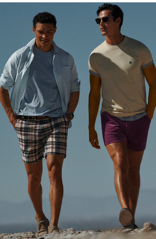 Shop Brooks Brothers Plaid Flat Front Cotton Madras Shorts In Khakimulti