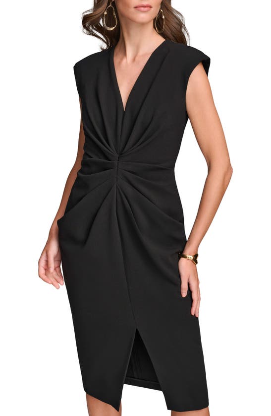 Shop Donna Karan Pleated Cap Sleeve Sheath Dress In Black
