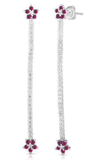 Sphera Milano Cubic Zirconia Flower Linear Drop Earrings In Silver/pink