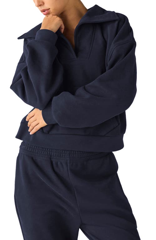 Shop Beyond Yoga Street Smart Johnny Collar Fleece Sweatshirt In After Dark Navy