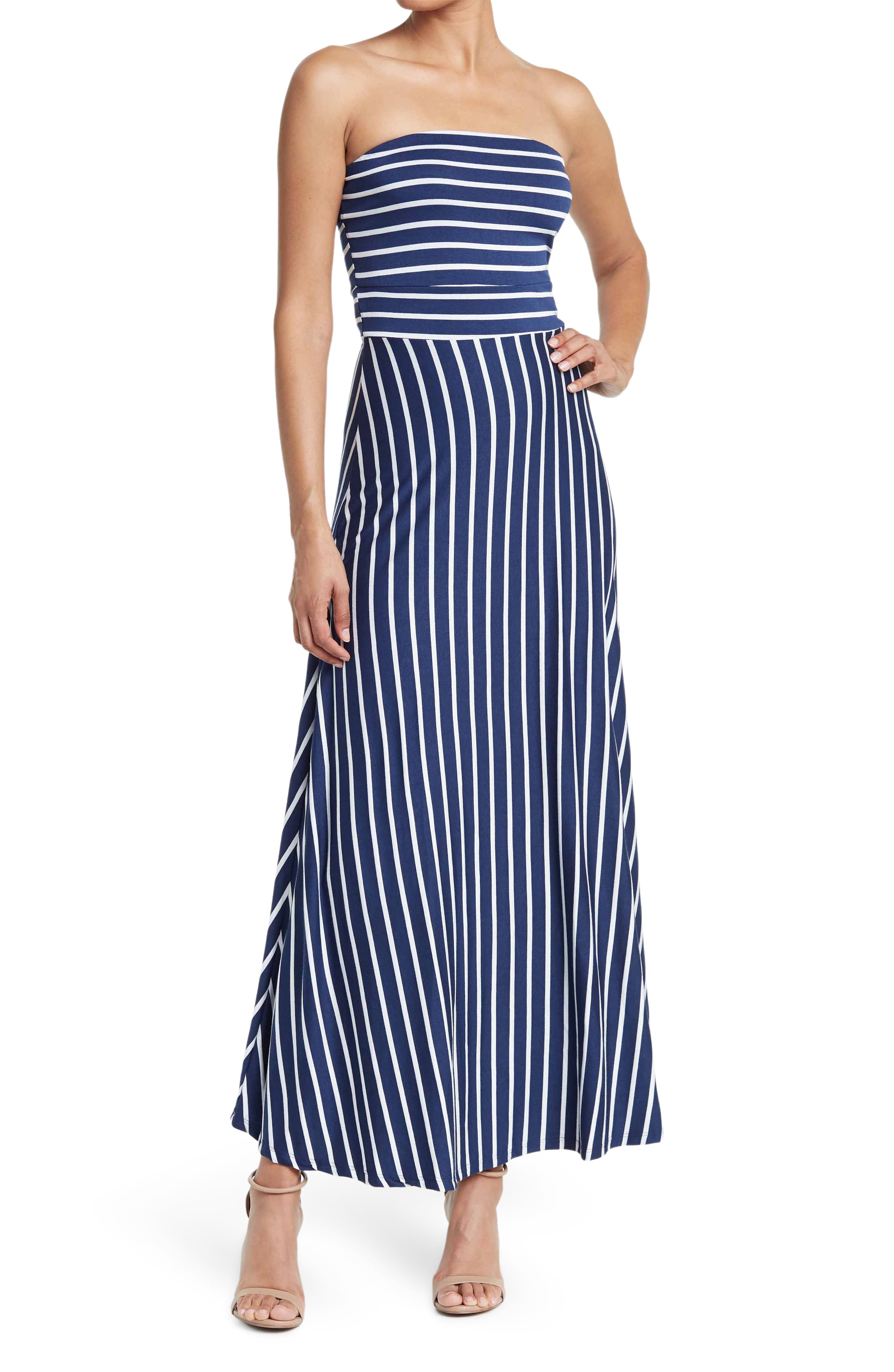 west kei strapless stripe maxi dress