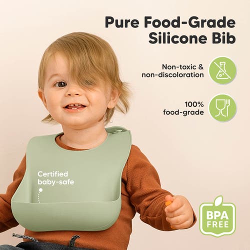 Keababies Prep Silicone Bibs In Sage