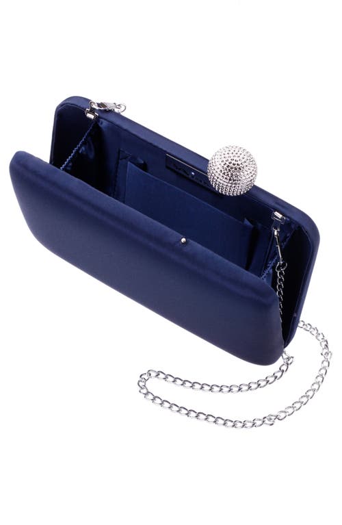 Nina Satin Minaudiere With Crystal Clasp In New Navy