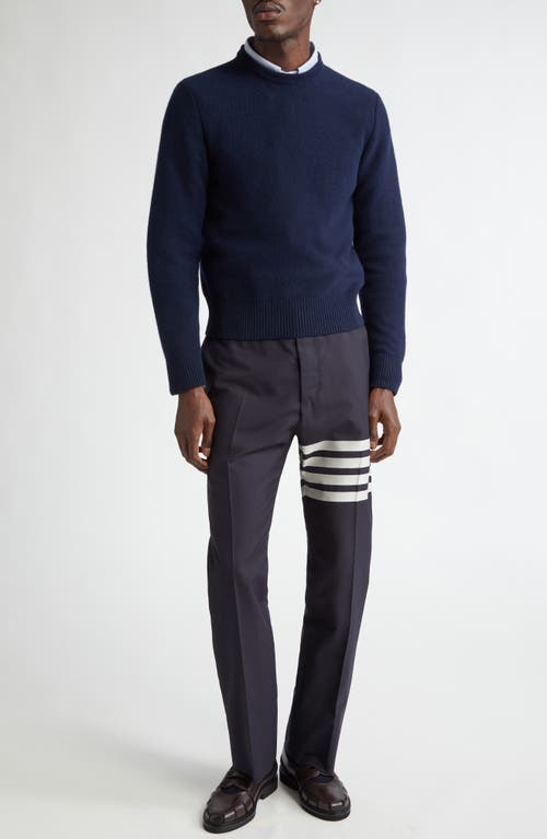 Shop Thom Browne Washed Wool Piqué Sweater In Navy