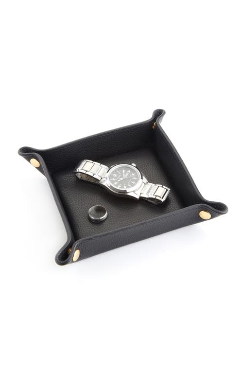 Royce New York Personalized Catchall Leather Valet Tray In Black - Silver Foil