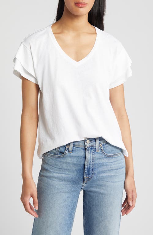 caslon(r) Flutter Sleeve Cotton & LinenTop at Nordstrom,