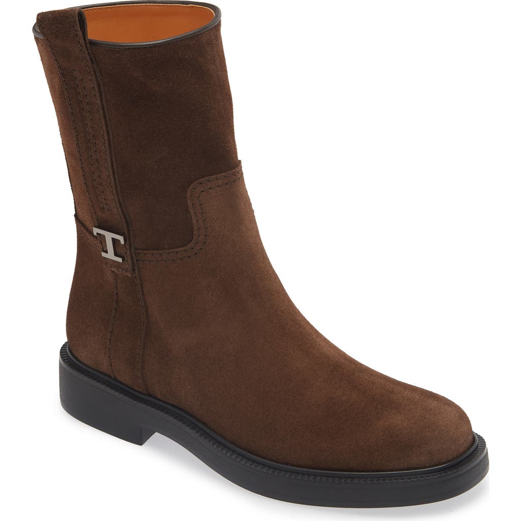Tod's Round Toe Ankle Boots With Side Buckle In Marrone Africa