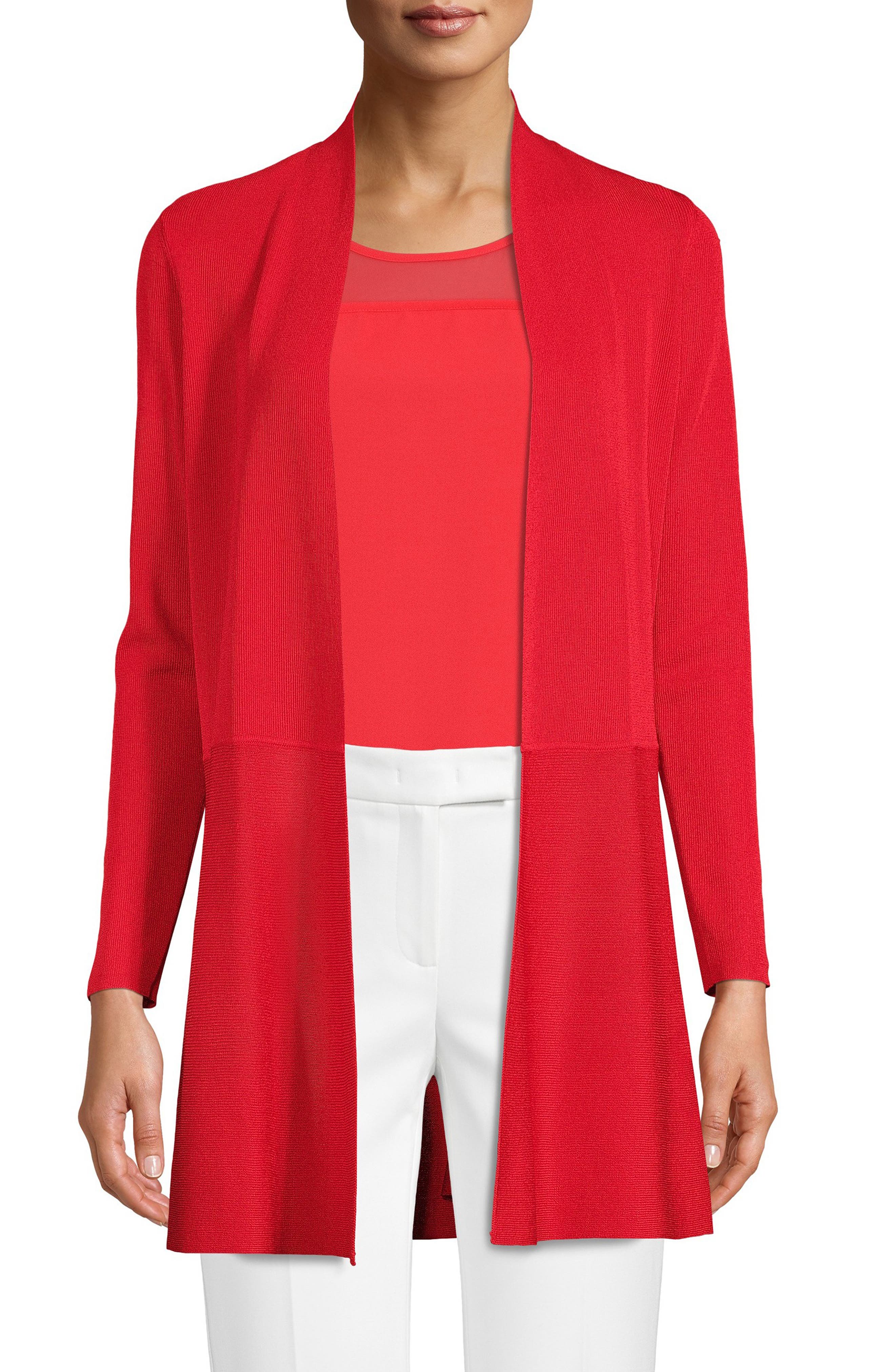 red cardigan women