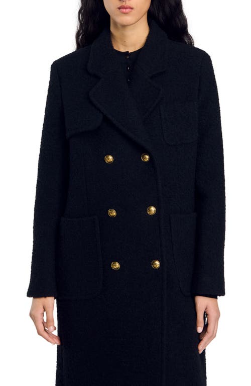 Shop Sandro Long Double-breasted Coat In Black