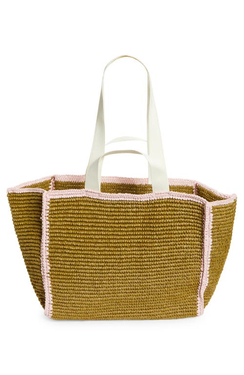 Shop Marni Mending Woven Faux Raffia Tote In Olive/green