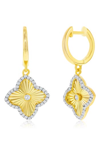 Shop Simona Cubic Zirconia Flower Drop Huggie Hoop Earrings In Two-tone