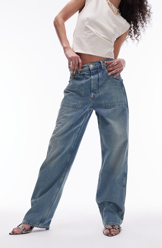 Shop Topshop Relaxed Carpenter Jeans In Light Blue
