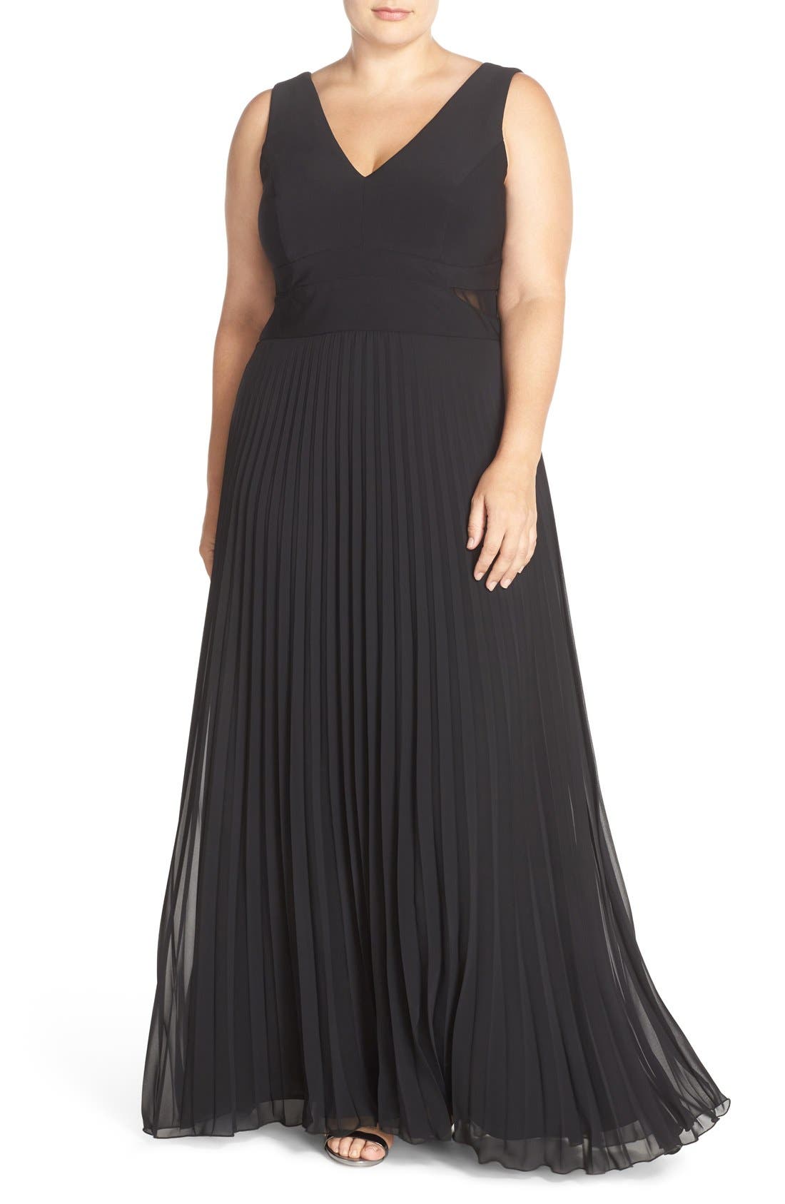 Xscape Jersey & Pleat Chiffon VNeck Gown (Plus Size) Nordstrom