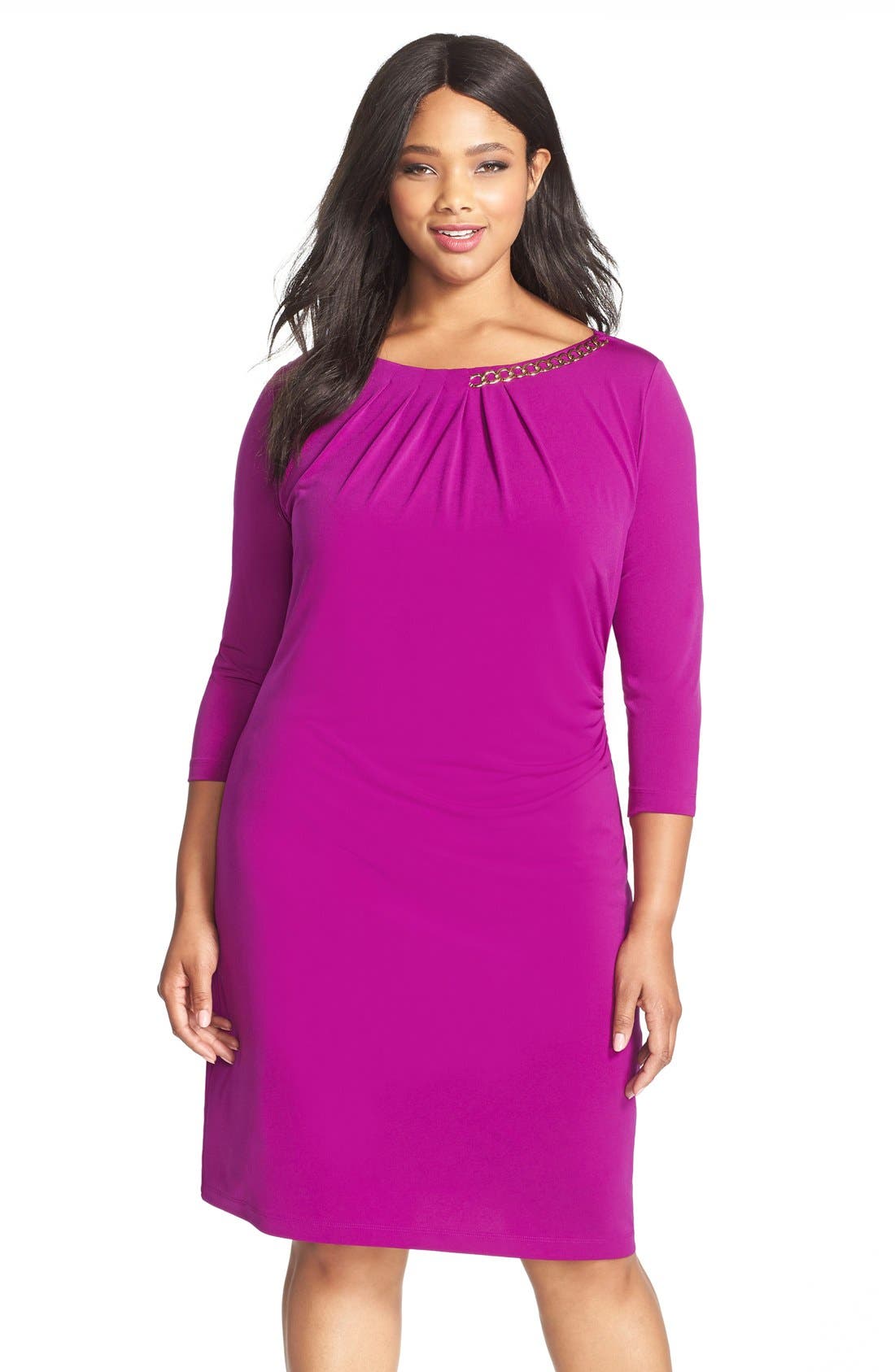 Tahari Chain Detail Side Drape Jersey Sheath Dress (Plus Size) Nordstrom