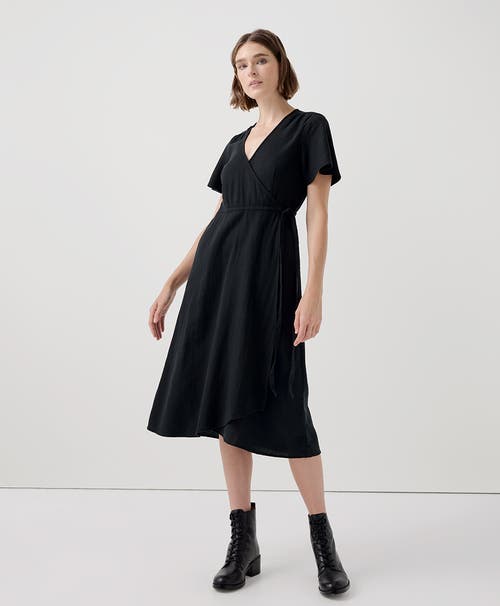 Shop Pact Organic Cafe Crepe Wrap Dress In Black