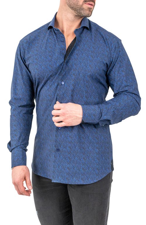 Maceoo Einstein Stretch Deep Night Button-up Shirt In Blue