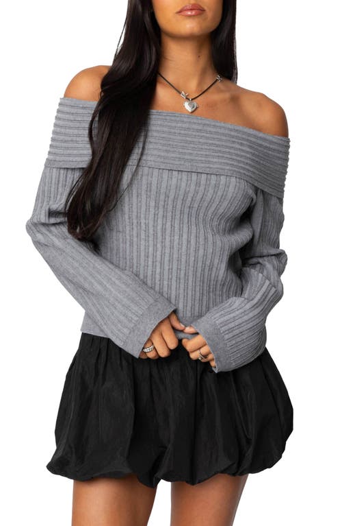 Shop Edikted Brandy Off The Shoulder Rib Sweater In Dark-gray