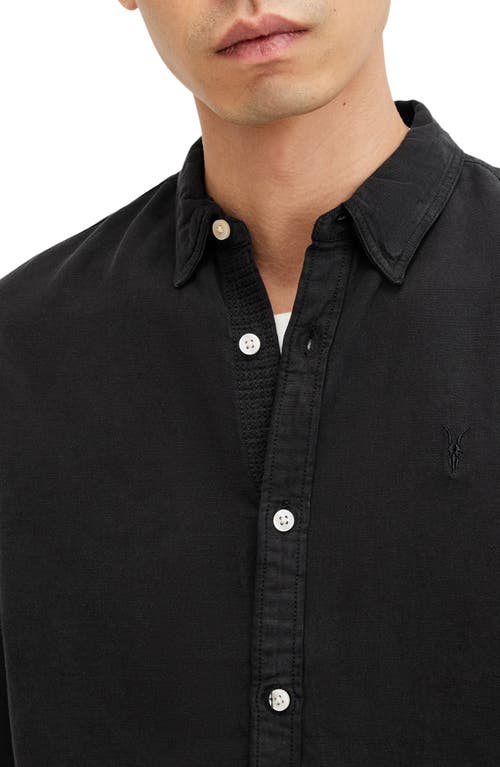 Shop Allsaints Laguna Lyocell & Linen Blend Button-up Shirt In Washed Black