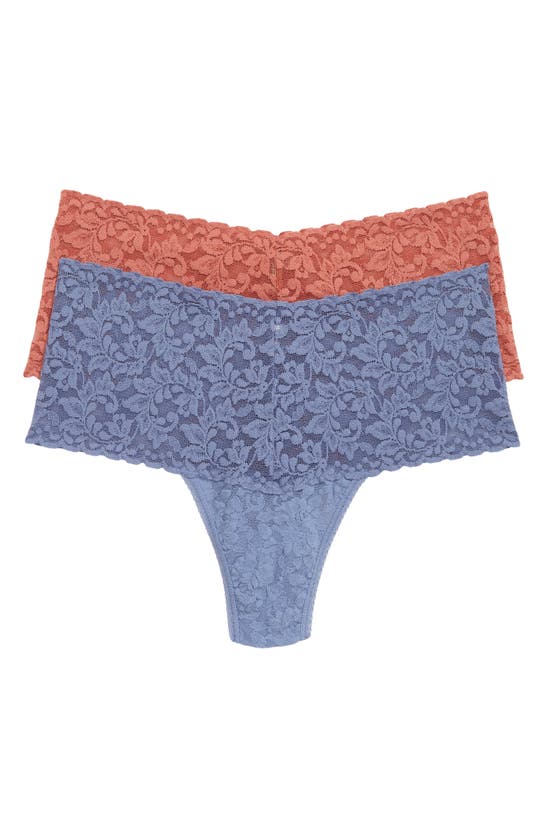 Hanky Panky Assorted 2-pack Retro High Waist Thongs In Himalayan Pink/ Chambray