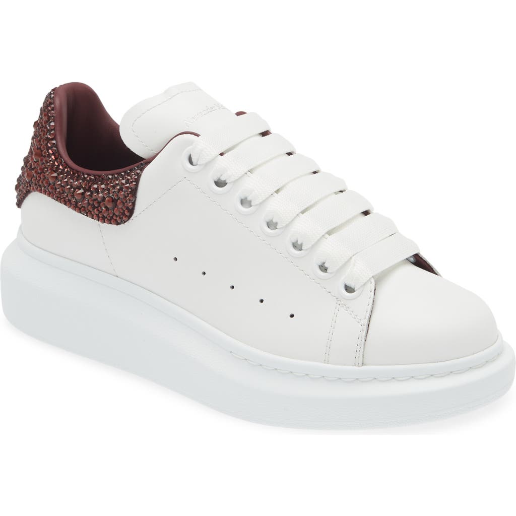 Alexander Mcqueen Oversized Crystal Embellished Trainer In White/burgundy