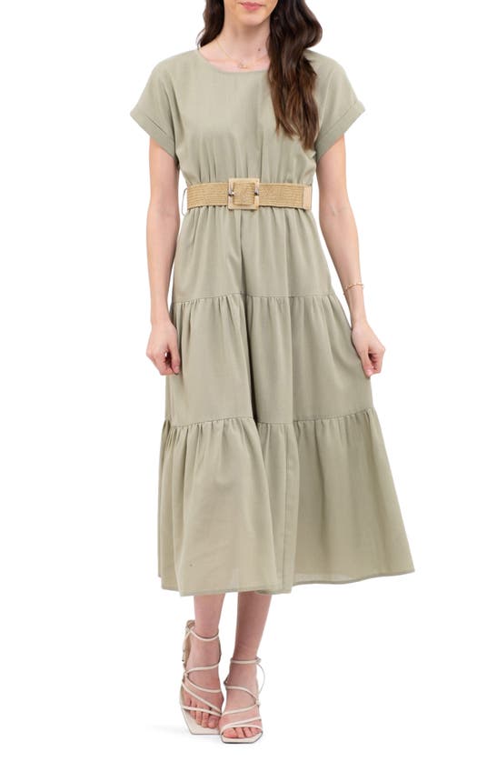 Blu Pepper Button Back Short Sleeve Midi Dress In Light Olive ModeSens