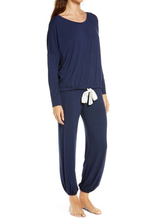 Shop Eberjey Gisele Jersey Knit Slouchy Pajamas In Navy/ivory