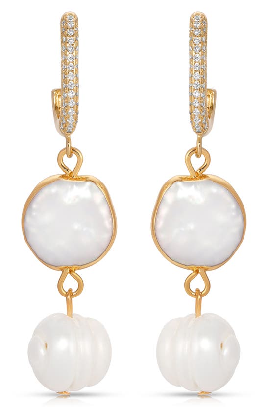 Ettika Cultured Freshwater Pearl Drop Huggie Hoop Earrings In Gold
