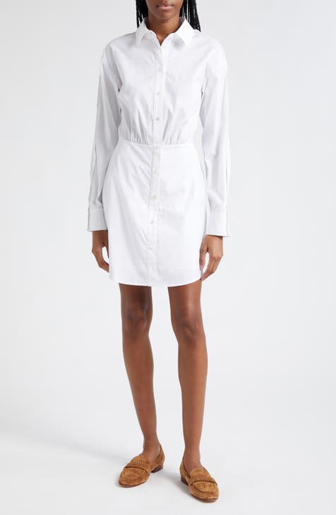 Women's White Shirt Dress Long Sleeve Mini T Shirt Dress Lapel Collar  Button Flared Short Dresses Beach Cover Up