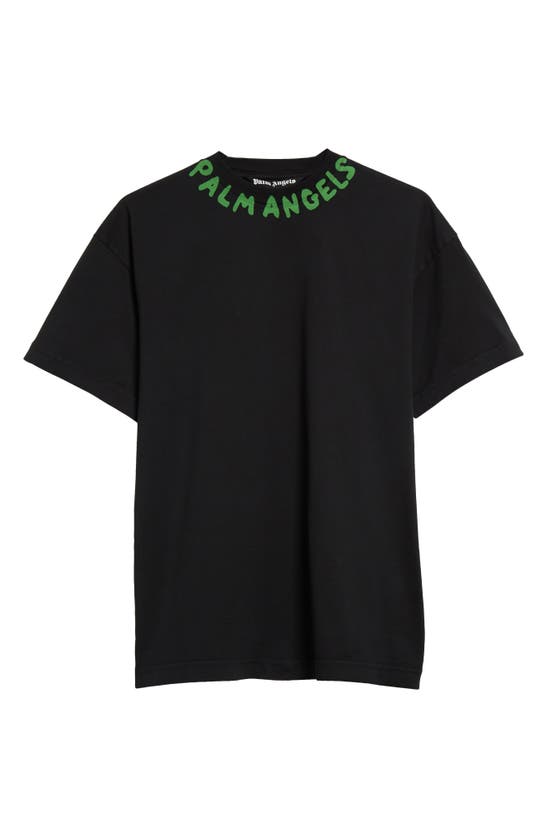 Shop Palm Angels Seasonal Logo Cotton T-shirt In Black Green Fluo