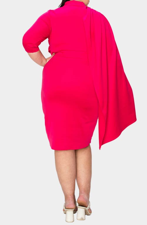 Shop L I V D Dahlia Three-quarter Sleeve Cape Body-con Dress In Fuchsia