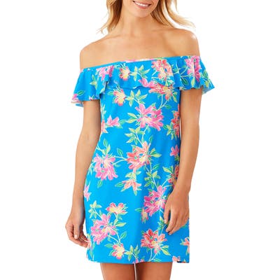 Tommy Bahama Sun Lilies Off The Shoulder Ruffle Spa Dress, Blue