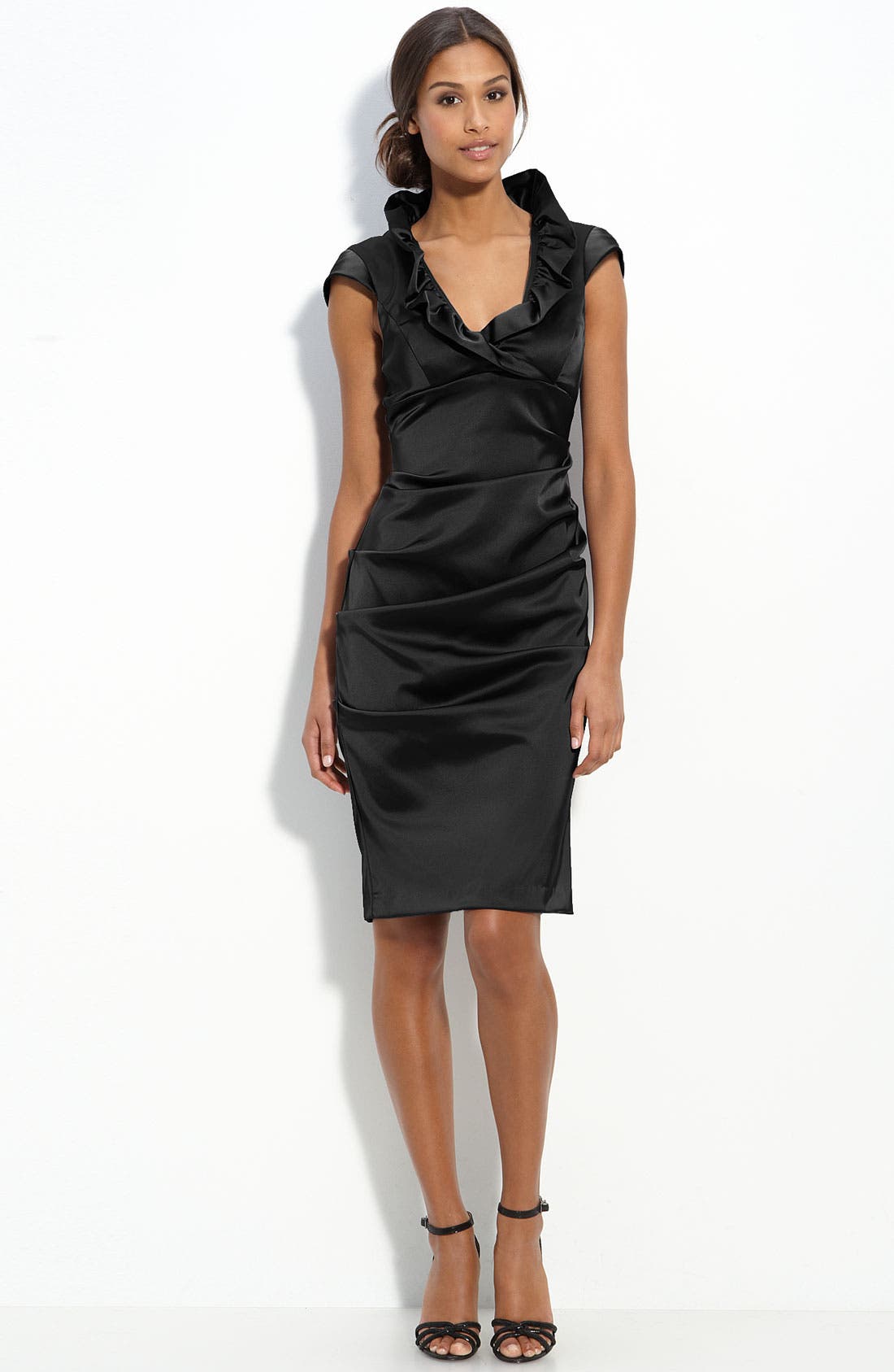 Xscape Ruffle Collar Stretch Satin Sheath Dress Nordstrom