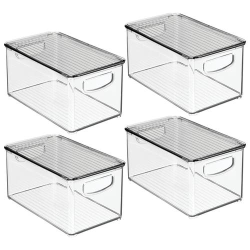 mDesign Plastic Office Storage Bin Box with Lid and Handles, 4 Pack in Clear/smoke Gray at Nordstrom