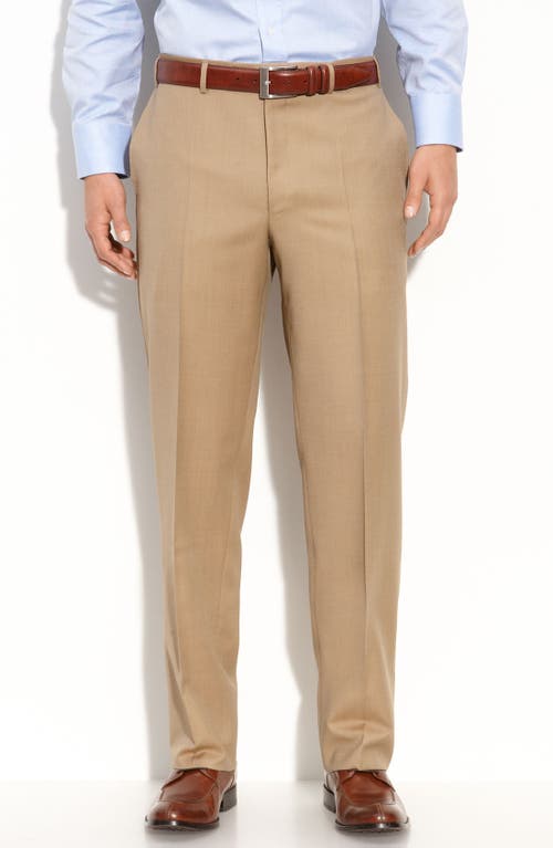 Canali Wool Flat Front Trousers Tan at Nordstrom, X R