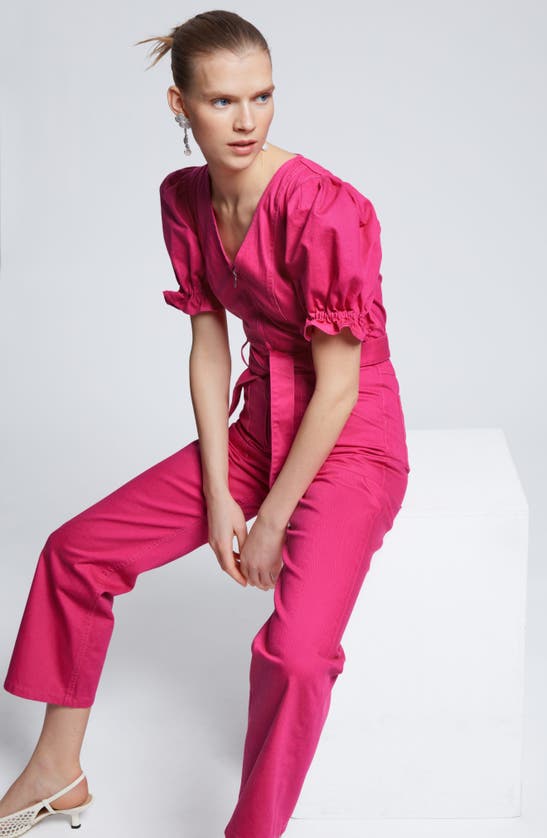 & Other Stories Organic Cotton Puff Sleeve Jumpsuit In Pink