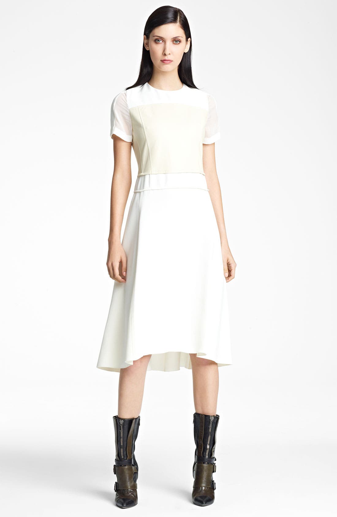 Reed Krakoff Leather & Stretch Woven Dress Nordstrom