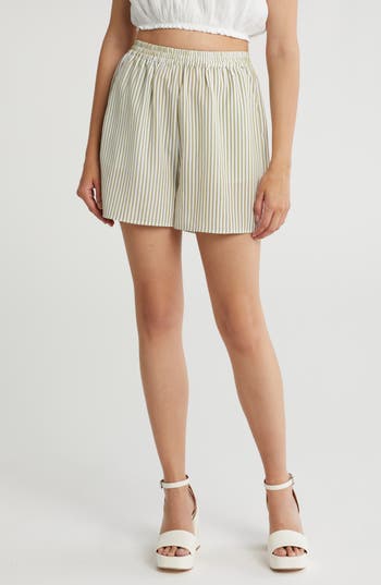 Nsr Stripe Woven Shorts In Sage/ivory