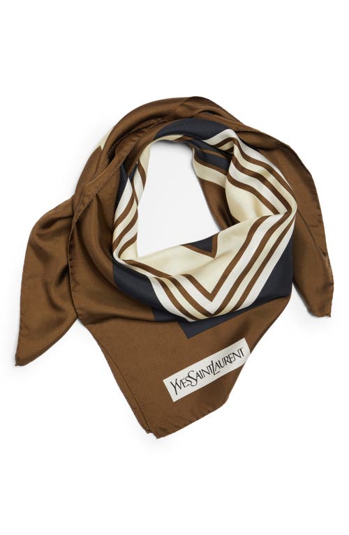 Shop Saint Laurent Stripe Silk Scarf In Kaki/blue