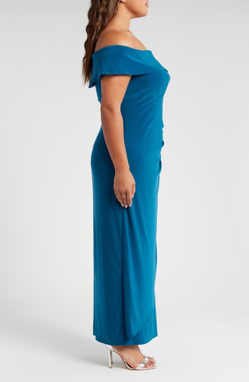 Alex Evenings Off The Shoulder Embellished Column Gown In Deep Teal