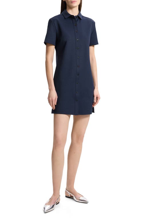 Theory Short Sleeve Piqué Shirtdress Nocturne Navy at Nordstrom,