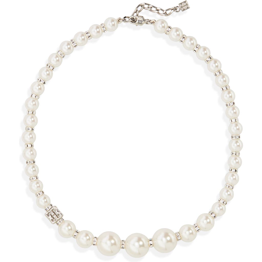 Givenchy Imitation Pearl & Crystal Necklace In Gray