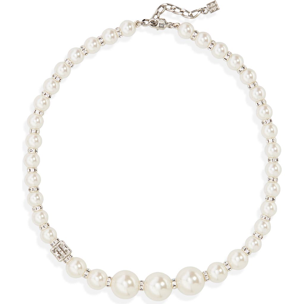 Givenchy Imitation Pearl & Crystal Necklace In Off White/silver